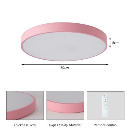 Brilagi - LED-dimmbare Deckenleuchte POOL LED/60W/230V 3000–6000K Ø 60 cm rosa + Fernbedienung