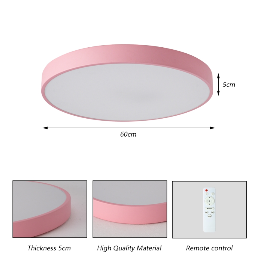 Brilagi - LED-dimmbare Deckenleuchte POOL LED/60W/230V 3000–6000K Ø 60 cm rosa + Fernbedienung