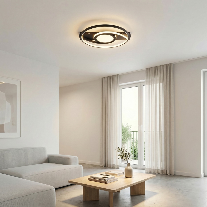 Brilagi - dimmbare LED-Deckenleuchte TWIRL LED/38W/230V 3000-6000K schwarz + Fernbedienung