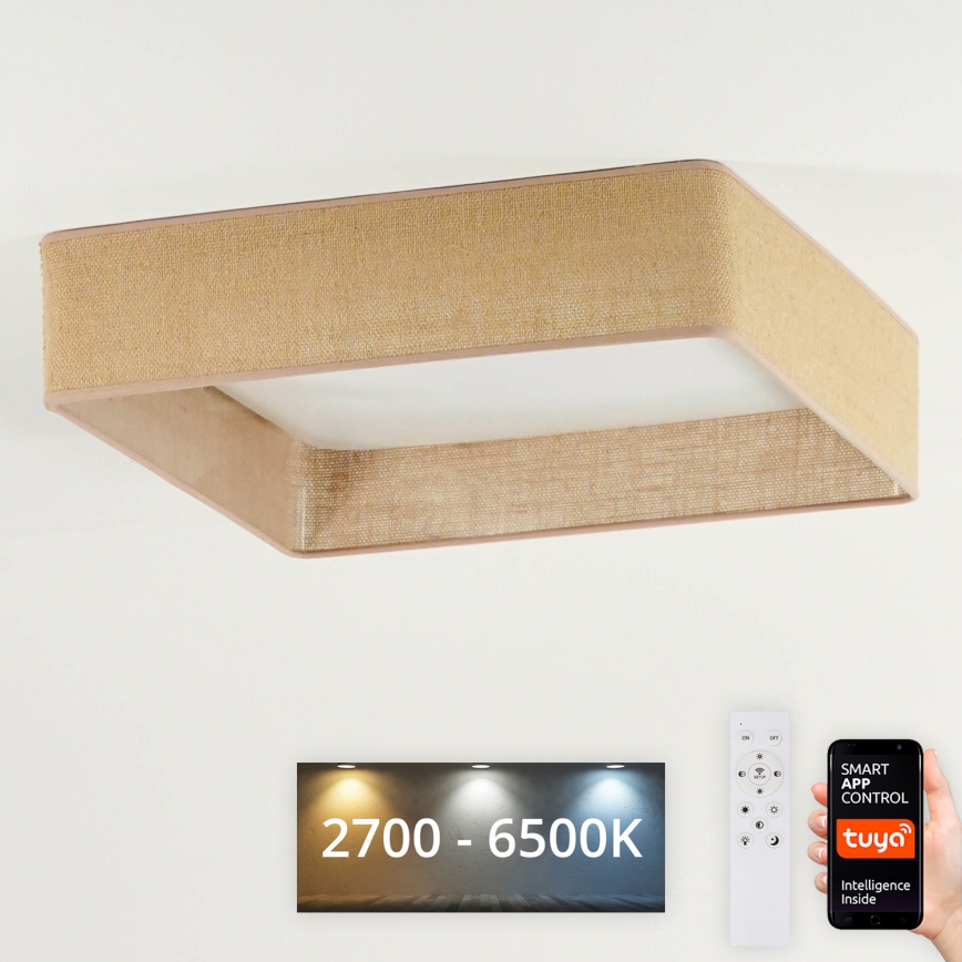 Brilagi - dimmbare LED-Deckenleuchte VELVET SQUARE SMART LED/36W/230V 60x60 cm 2700-6500K Wi-Fi Tuya + Fernbedienung braun