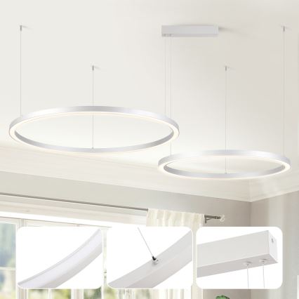 Brilagi - LED-dimmbare Pendelleuchte mit Seilabhängung PORTOFINO LED/98W/230V 3000-6000K silber + Fernbedienung