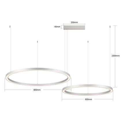 Brilagi - LED-dimmbare Pendelleuchte mit Seilabhängung PORTOFINO LED/98W/230V 3000-6000K silber + Fernbedienung