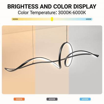 Brilagi - Dimmbare LED-Pendelleuchte an Seil SIGNATURE LED/55W/230V 3000-6000K 120x23 cm schwarz + Fernbedienung