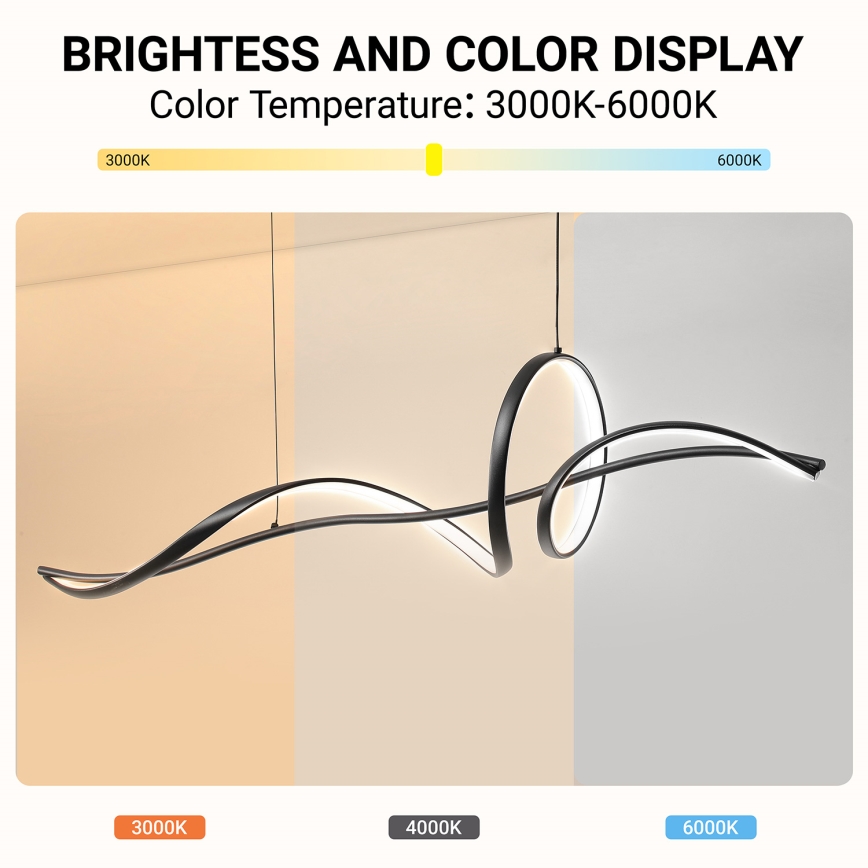 Brilagi - Dimmbare LED-Pendelleuchte an Seil SIGNATURE LED/55W/230V 3000-6000K 120x23 cm schwarz + Fernbedienung