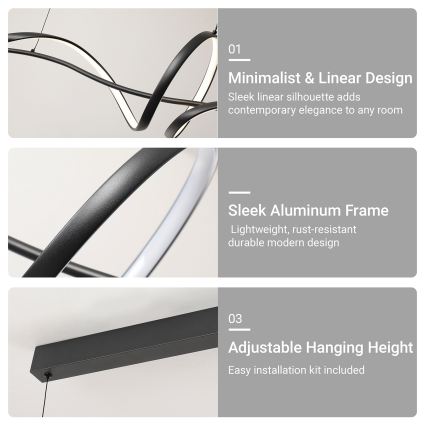 Brilagi - Dimmbare LED-Pendelleuchte an Seil SIGNATURE LED/55W/230V 3000-6000K 120x23 cm schwarz + Fernbedienung
