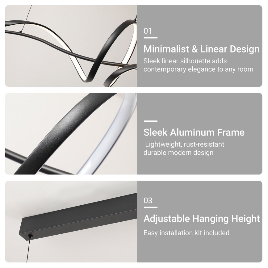 Brilagi - Dimmbare LED-Pendelleuchte an Seil SIGNATURE LED/55W/230V 3000-6000K 120x23 cm schwarz + Fernbedienung
