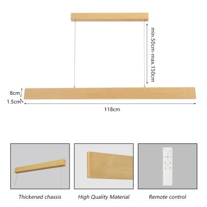 Brilagi - dimmbare LED-Pendelleuchte an Stahlseil SLIMLINE LED/40W/230V 3000–6000K Eichendekor + Fernbedienung