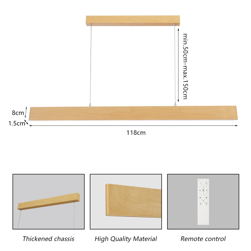 Brilagi - dimmbare LED-Pendelleuchte an Stahlseil SLIMLINE LED/40W/230V 3000–6000K Eichendekor + Fernbedienung