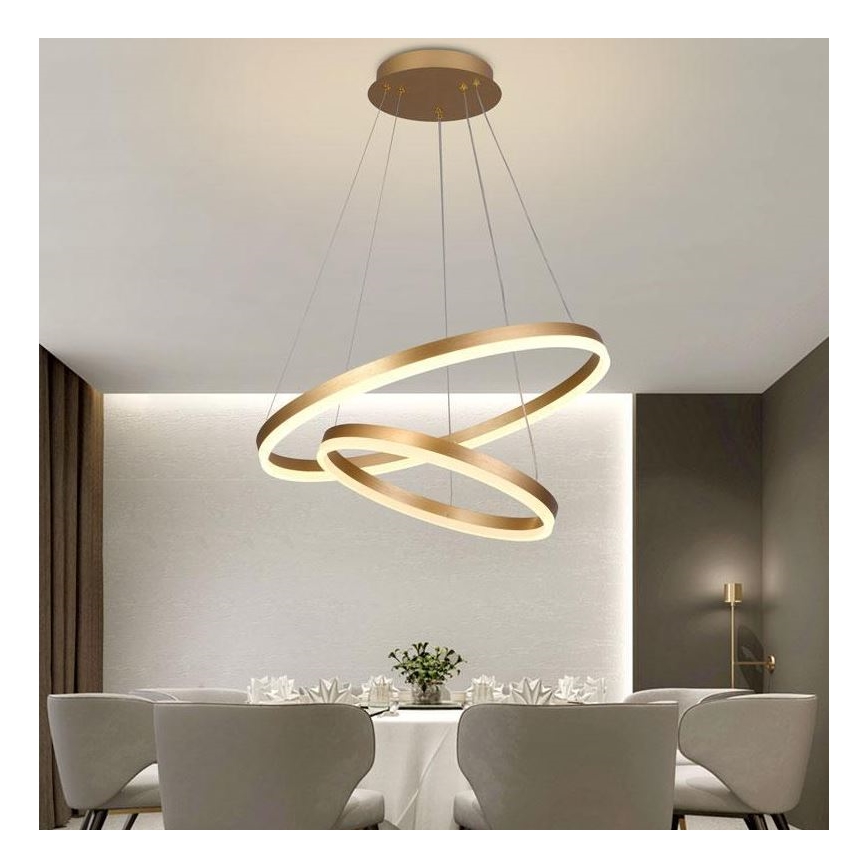 Brilagi - LED-dimmbare Pendelleuchte an Seil CIRCLE LED/70W/230V 3000-6500K Ø 60 cm gold + Fernbedienung