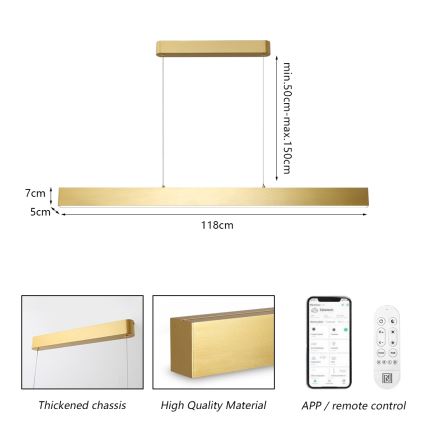 Brilagi - Dimmbare LED-Hängeleuchte SLEEKLINE SMART LED/40W/230V 3000-6000K Wi-Fi Tuya golden + Fernbedienung