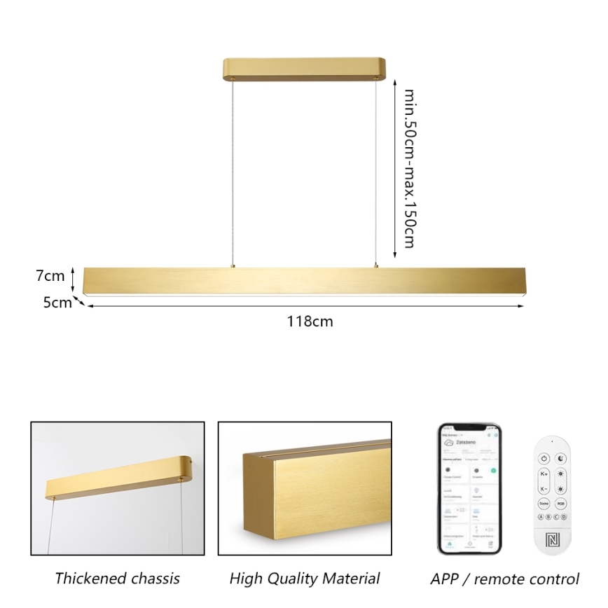 Brilagi - Dimmbare LED-Hängeleuchte SLEEKLINE SMART LED/40W/230V 3000-6000K Wi-Fi Tuya golden + Fernbedienung