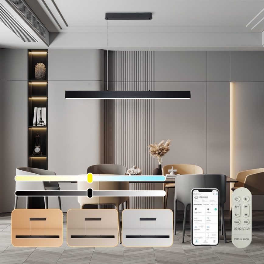 Brilagi - Dimmbare LED-Hängeleuchte SLEEKLINE SMART LED/40W/230V 3000-6000K Wi-Fi Tuya schwarz + Fernbedienung