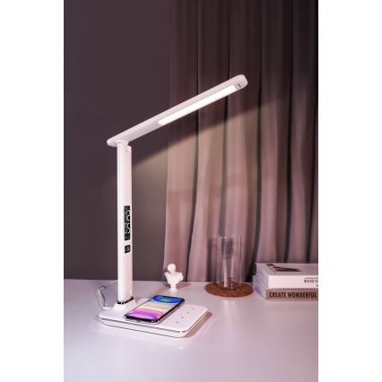 Brilagi - Dimmbare LED-Tischlampe mit kabelloser QI-Ladefunktion und USB REGINA LED/8,5W/230V weiß