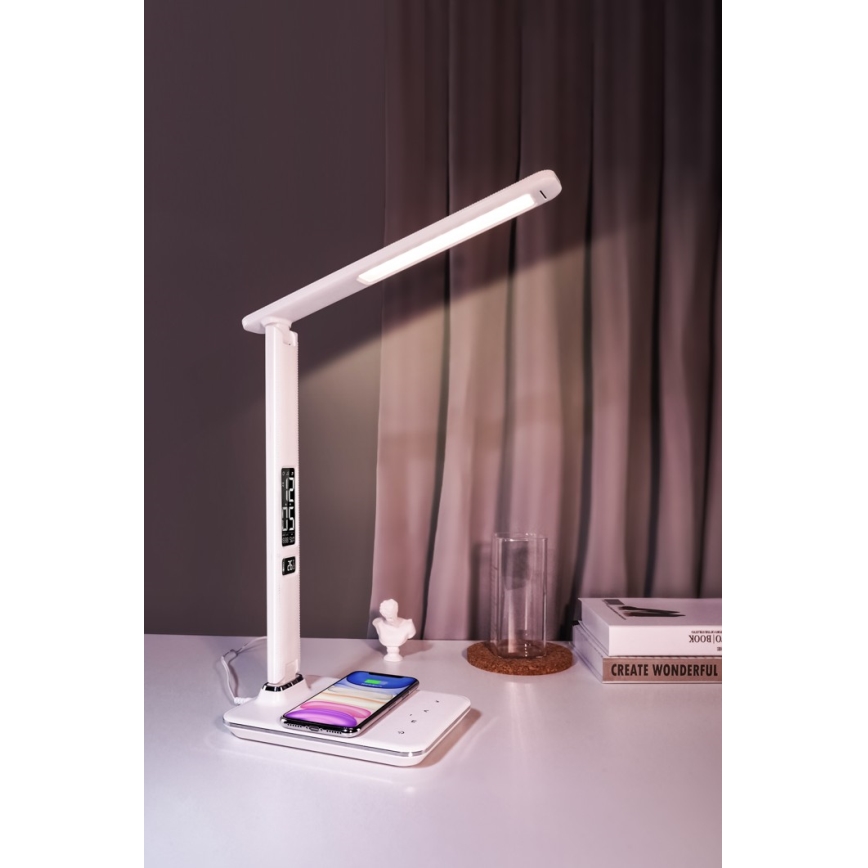 Brilagi - Dimmbare LED-Tischlampe mit kabelloser QI-Ladefunktion und USB REGINA LED/8,5W/230V weiß