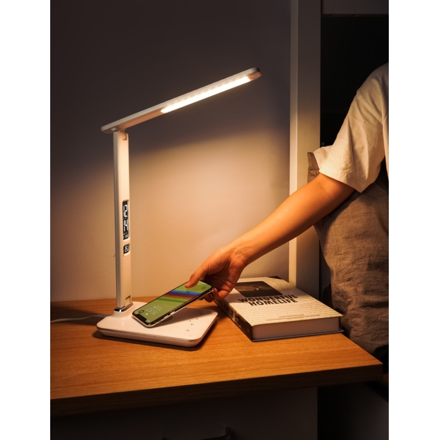 Brilagi - Dimmbare LED-Tischlampe mit kabelloser QI-Ladefunktion und USB REGINA LED/8,5W/230V weiß