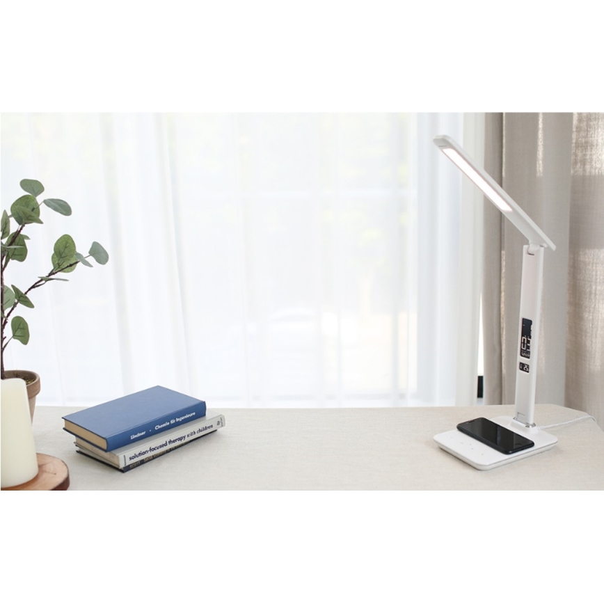 Brilagi - Dimmbare LED-Tischlampe mit kabelloser QI-Ladefunktion und USB REGINA LED/8,5W/230V weiß