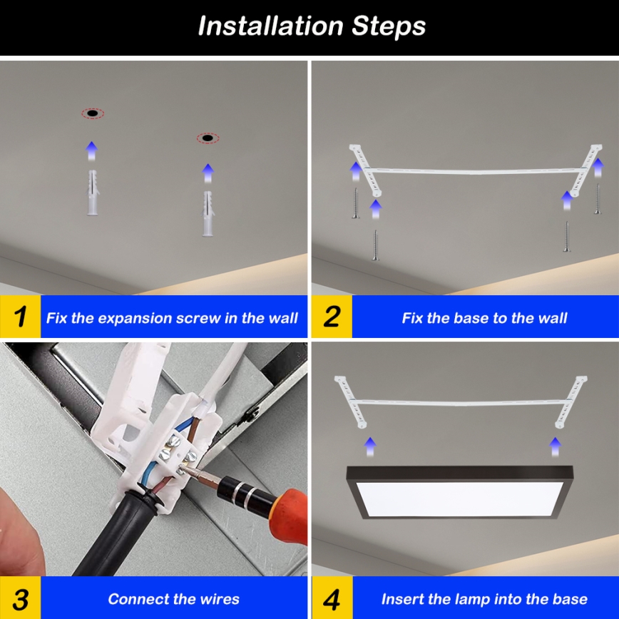 Brilagi - LED-dimmbare Badezimmer-Deckenleuchte FRAME SMART LED/30W/230V 30x60 cm 3000-6000K IP44 schwarz + Fernbedienung