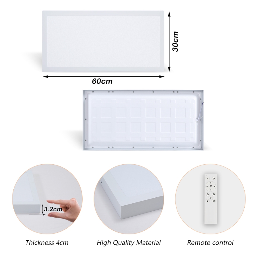 Brilagi - Dimmbare LED-Deckenleuchte für Badezimmer FRAME SMART LED/30W/230V 30x60 cm 3000-6000K IP44 weiß + Fernbedienung