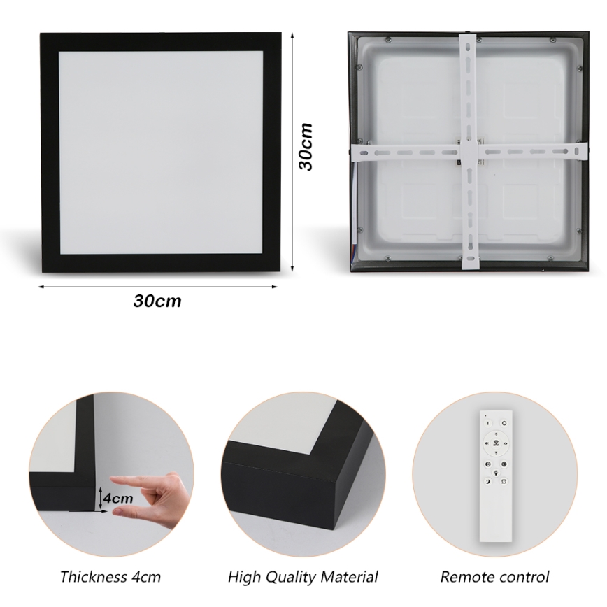 Brilagi - Dimmbare LED-Deckenleuchte für Badezimmer FRAME SMART LED/24W/230V 30x30 cm 3000-6000K IP44 schwarz + Fernbedienung