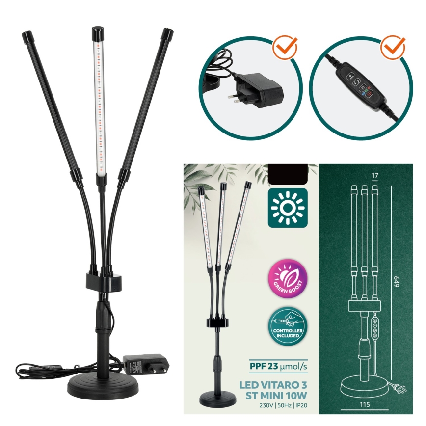 Brilagi - Dimmbare, flexible LED-Tischleuchte für die Pflanzenzucht VITABLOOM 3xLED/10W/230V schwarz