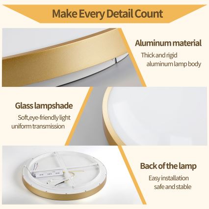 Brilagi - LED-dimmbare Deckenleuchte GLASS POOL DOUBLE LED/48W/230V 3000-6000K 40 cm goldfarben + Fernbedienung