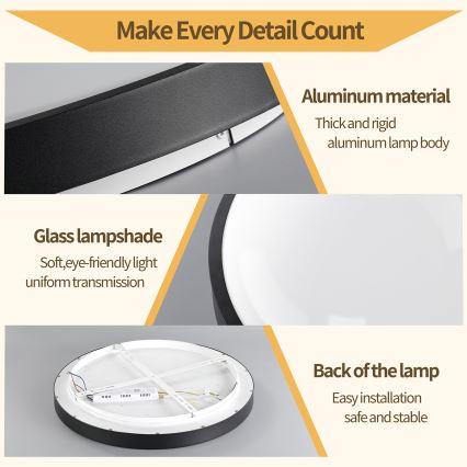 Brilagi - LED dimmbare Deckenleuchte GLASS POOL DOUBLE LED/48W/230V 3000-6000K 40 cm schwarz + Fernbedienung