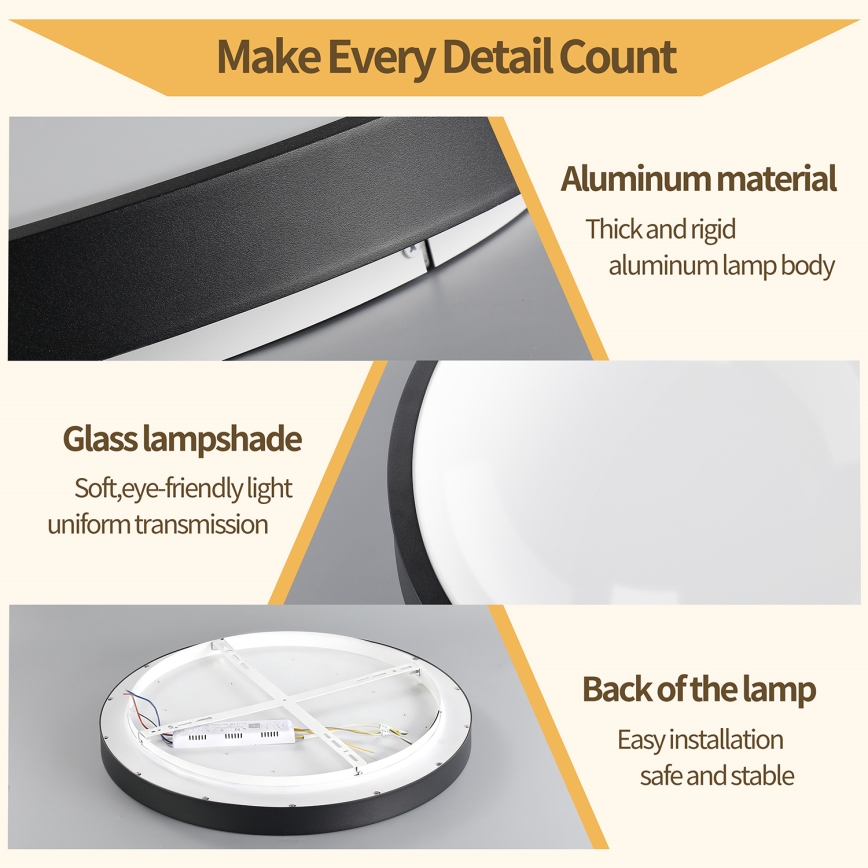 Brilagi - Dimmbare LED-Deckenleuchte GLASS POOL DOUBLE LED/60W/230V 3000-6000K 50 cm schwarz + Fernbedienung