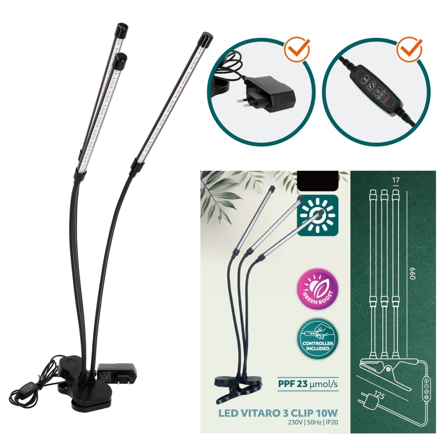 Brilagi - Dimmbare, flexible LED-Tischleuchte mit Klemme für die Pflanzenzucht VITABLOOM 3xLED/10W/230V schwarz