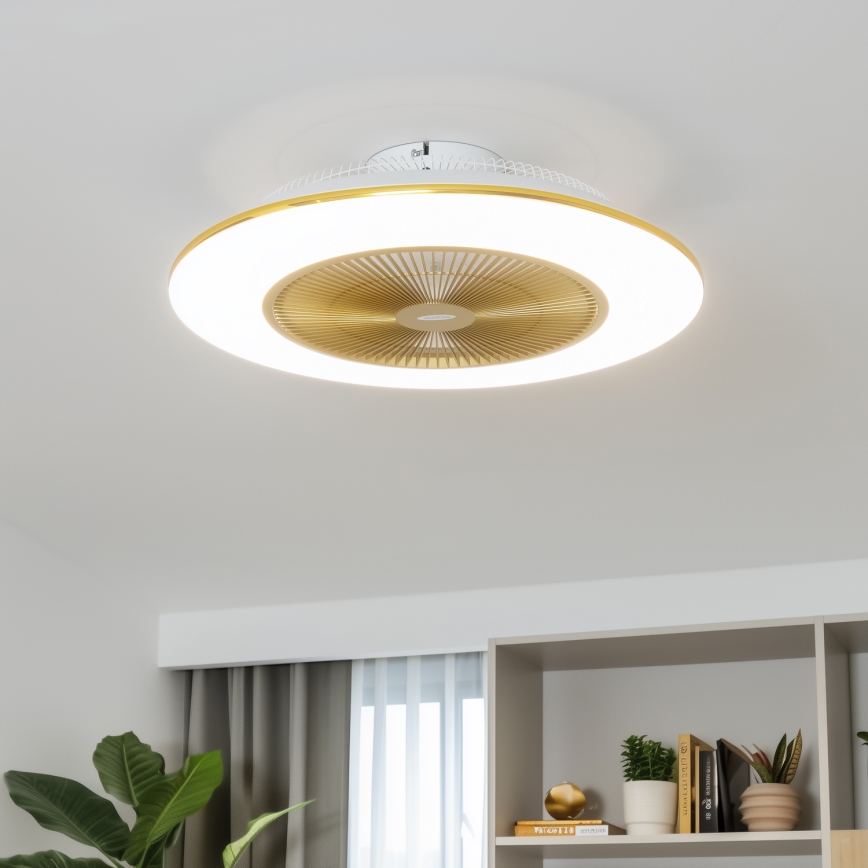 Brilagi - Dimmbare LED-Leuchte mit Ventilator AURA LED/38W/230V 3000-6000K golden + Fernbedienung