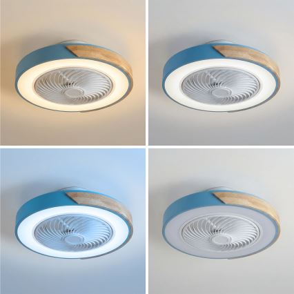 Brilagi - LED dimmbare Deckenleuchte mit Ventilator LED/38W/230V 3000-6500K 3000-6500K Ø 50 cm blau/Eiche + Fernbedienung
