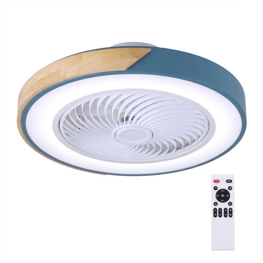 Brilagi - LED dimmbare Deckenleuchte mit Ventilator LED/38W/230V 3000-6500K 3000-6500K Ø 50 cm blau/Eiche + Fernbedienung