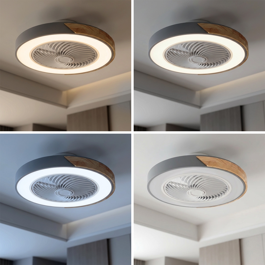 Brilagi - LED-dimmbare Deckenleuchte mit Ventilator LED/38W/230V 3000–6500K Ø 50 cm Grau/Eiche + Fernbedienung