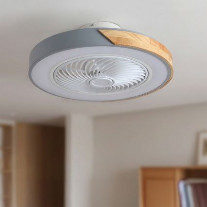 Brilagi - LED-dimmbare Deckenleuchte mit Ventilator LED/38W/230V 3000–6500K Ø 50 cm Grau/Eiche + Fernbedienung