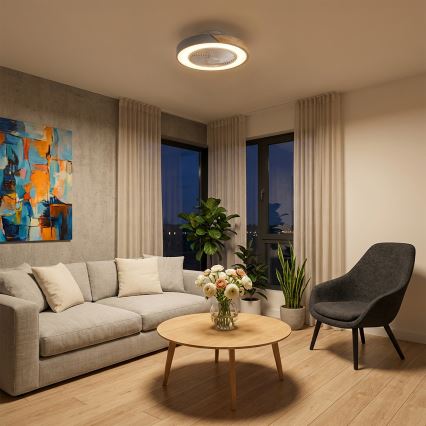 Brilagi - LED-dimmbare Deckenleuchte mit Ventilator LED/38W/230V 3000–6500K Ø 50 cm Grau/Eiche + Fernbedienung