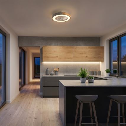 Brilagi - LED-dimmbare Deckenleuchte mit Ventilator LED/38W/230V 3000–6500K Ø 50 cm Grau/Eiche + Fernbedienung