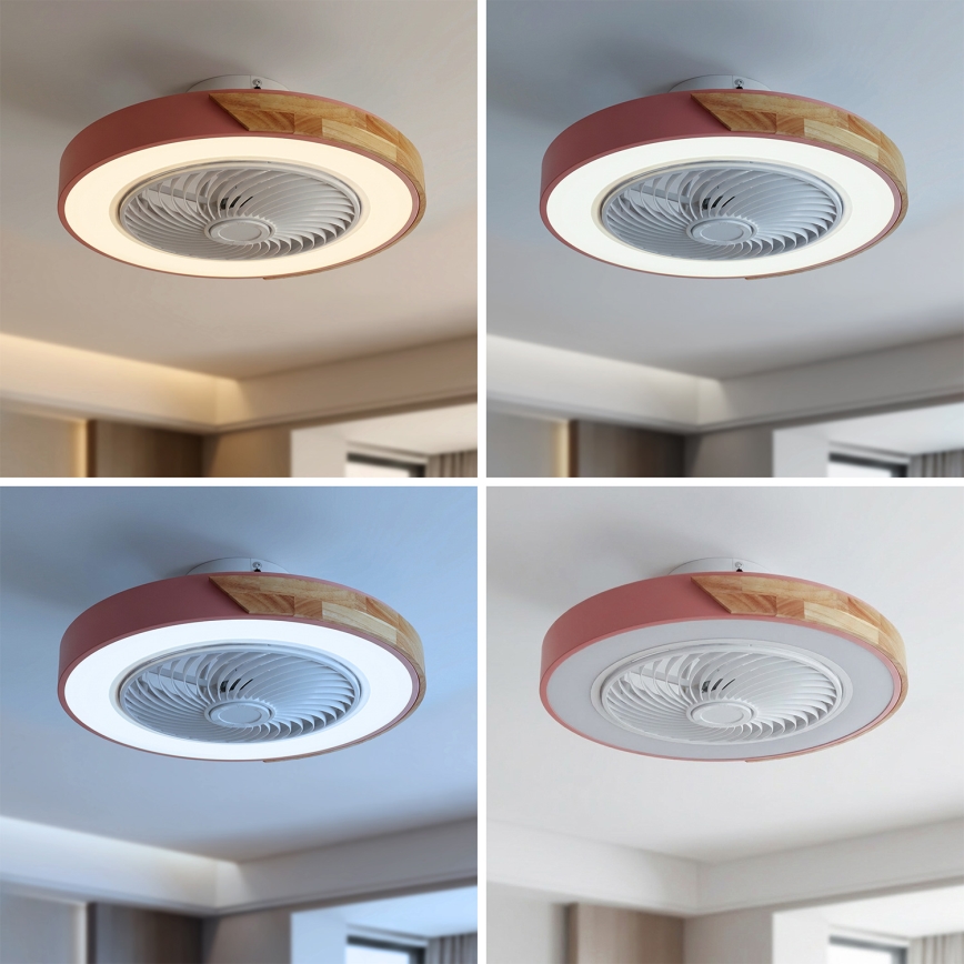Brilagi - LED-dimmbare Deckenleuchte mit Ventilator LED/38W/230V 3000-6500K Ø 50 cm rosa/Eiche + Fernbedienung
