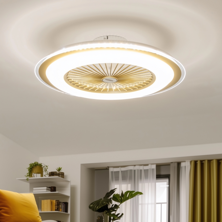 Brilagi - Dimmbare LED-Leuchte mit Ventilator RONDA LED/48W/230V 3000-6000K golden + Fernbedienung