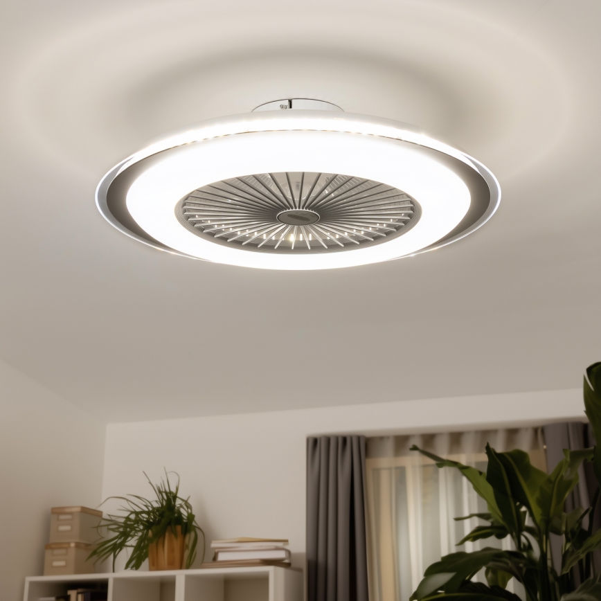 Brilagi - Dimmbare LED-Leuchte mit Ventilator RONDA LED/48W/230V 3000-6000K silbern + Fernbedienung