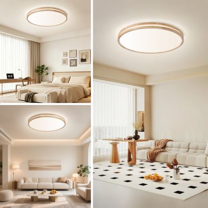 Brilagi - LED-dimmbare Deckenleuchte MOLINA LED/100W/230V 3000-6000K Eiche Ø 80 cm + Fernbedienung