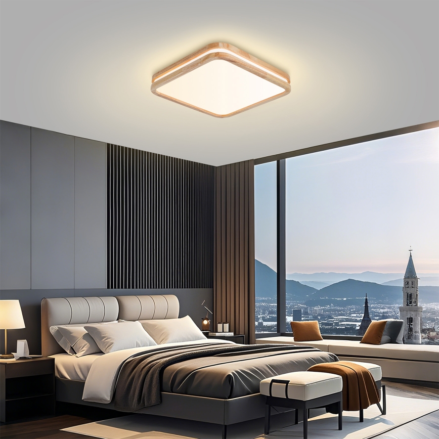 BRILAGI - Dimmbare LED-Deckenleuchte MOLINA SQUARE LED/48W/230V 3000-6000K Eiche 40x40 cm + Fernbedienung