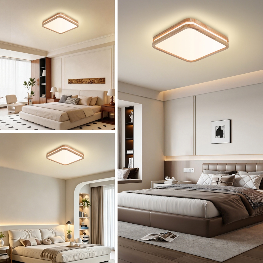 BRILAGI - Dimmbare LED-Deckenleuchte MOLINA SQUARE LED/48W/230V 3000-6000K Eiche 40x40 cm + Fernbedienung