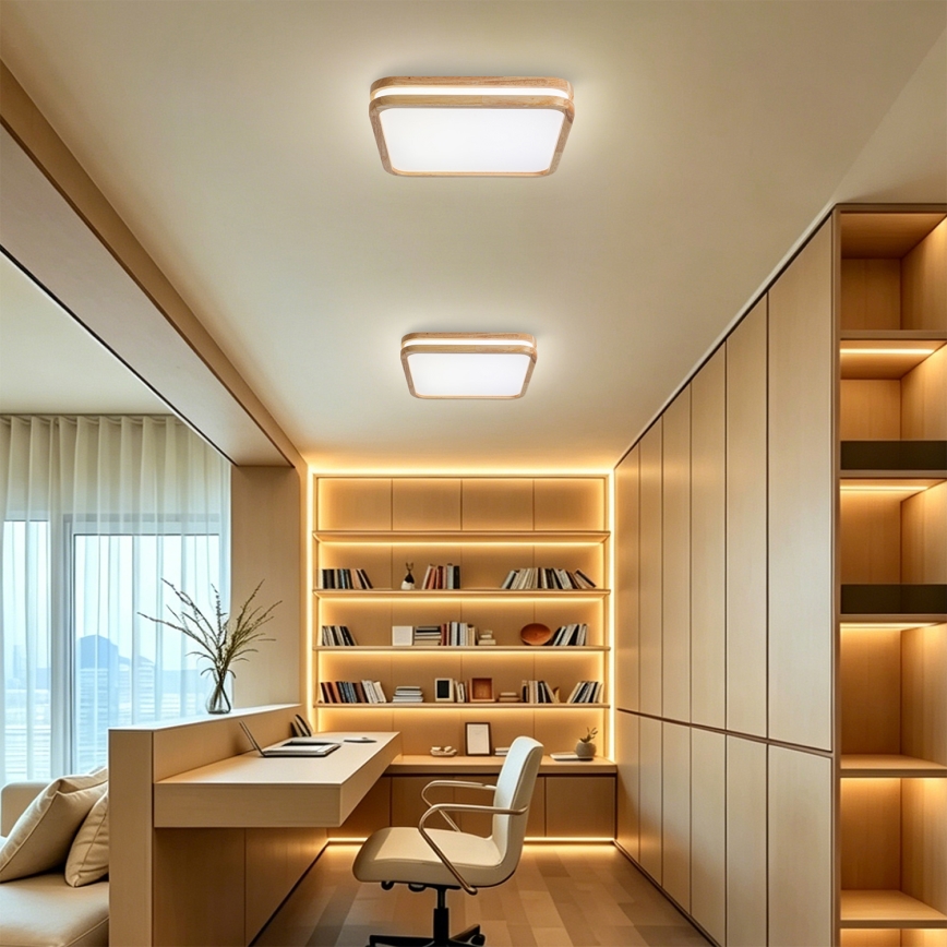 BRILAGI - Dimmbare LED-Deckenleuchte MOLINA SQUARE LED/48W/230V 3000-6000K Eiche 40x40 cm + Fernbedienung
