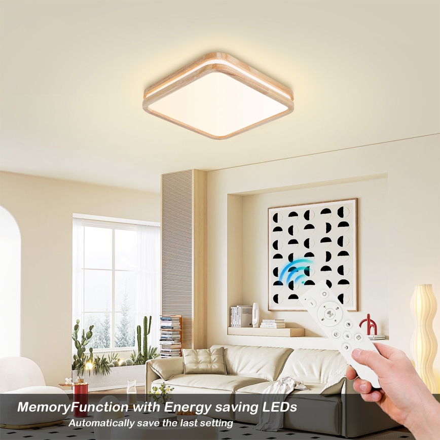 BRILAGI - Dimmbare LED-Deckenleuchte MOLINA SQUARE LED/48W/230V 3000-6000K Eiche 40x40 cm + Fernbedienung