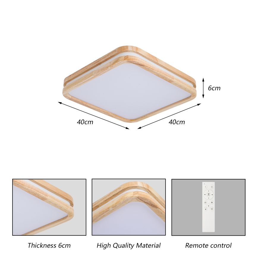 BRILAGI - Dimmbare LED-Deckenleuchte MOLINA SQUARE LED/48W/230V 3000-6000K Eiche 40x40 cm + Fernbedienung