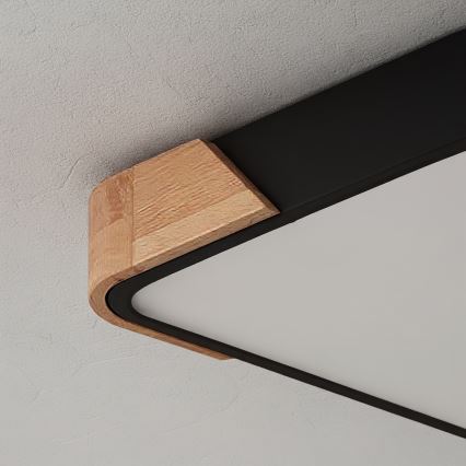 Brilagi - LED-dimmbare Deckenleuchte PILANA LED/48W/230V 3000-6500K Eiche/Schwarz 42x42 cm + Fernbedienung