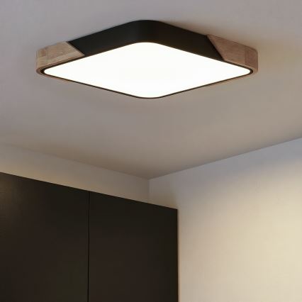 Brilagi - Dimmbare LED-Deckenleuchte PILANA LED/48W/230V 3000-6500K Eiche/Schwarz 56x56 cm + Fernbedienung