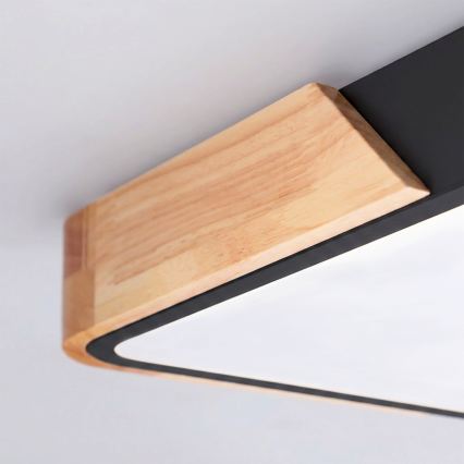 Brilagi - Dimmbare LED-Deckenleuchte PILANA LED/48W/230V 3000-6500K Eiche/Schwarz 56x56 cm + Fernbedienung
