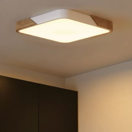 Brilagi - LED-dimmbare Deckenleuchte PILANA LED/48W/230V 3000-6500K Eiche/Weiß 56x56 cm + Fernbedienung