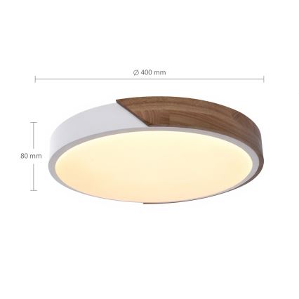 Brilagi - LED-dimmbare Deckenleuchte PILANA LED/48W/230V Eiche/Weiß Ø 40 cm + Fernbedienung