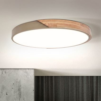 BRILAGI - dimmbare LED-Deckenleuchte PILANA LED/60W/230V 3000-6500K Eiche/Beige Ø 60 cm + mit Fernbedienung